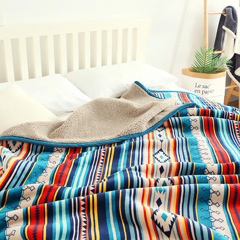 UKELER Bohemian Sherpa Throw 80'' x 60''- Soft Plush Flannel Boho Throw Blankets for Bed/Couch/Sofa/Office/Camping - Image 4